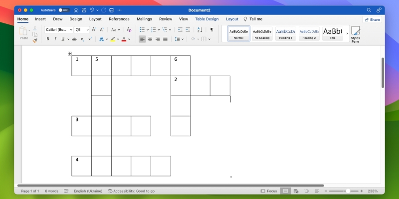 Как сделать кроссворд в Word